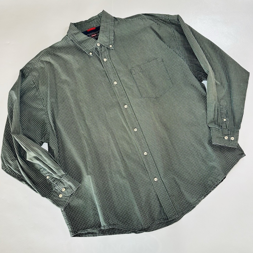 Wrangler Premium Quality Green Plaid Button Down Shirt Men's 2XL 100% Cotton Lon